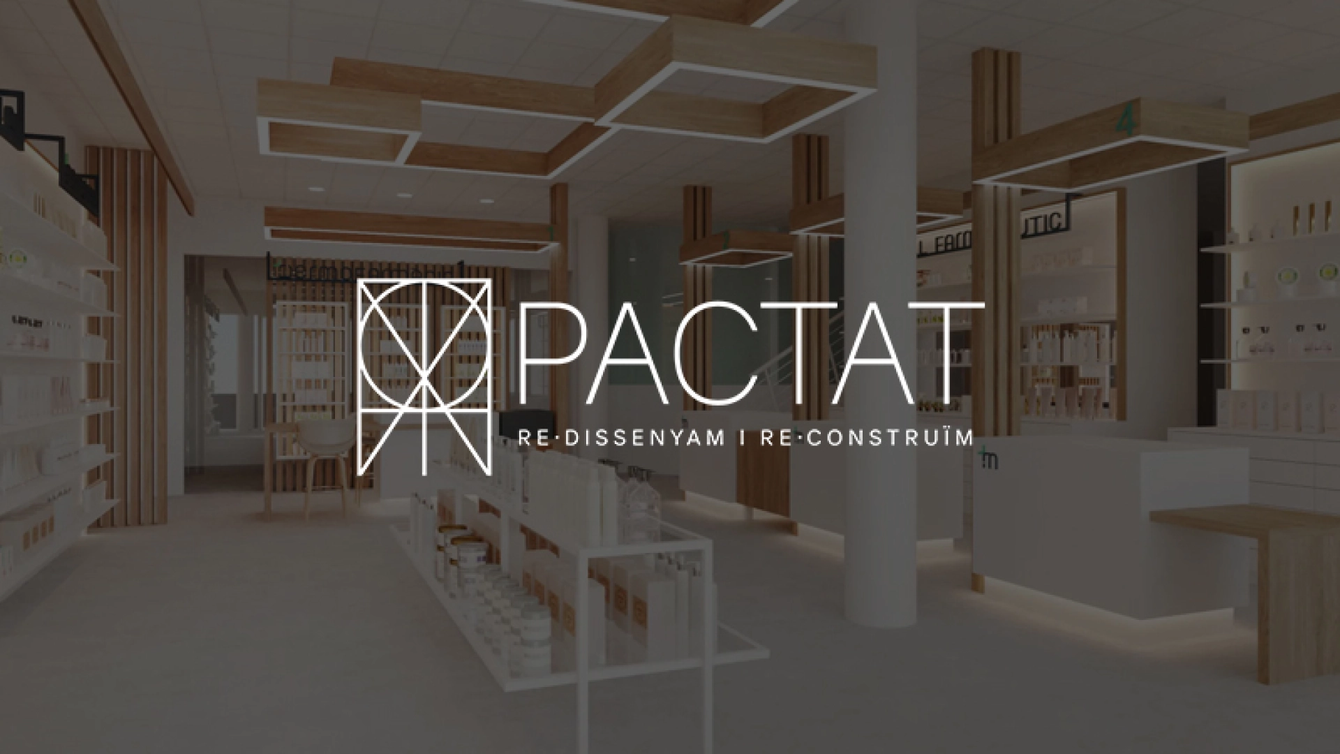 Interior comercial moderno con logotipo pactat